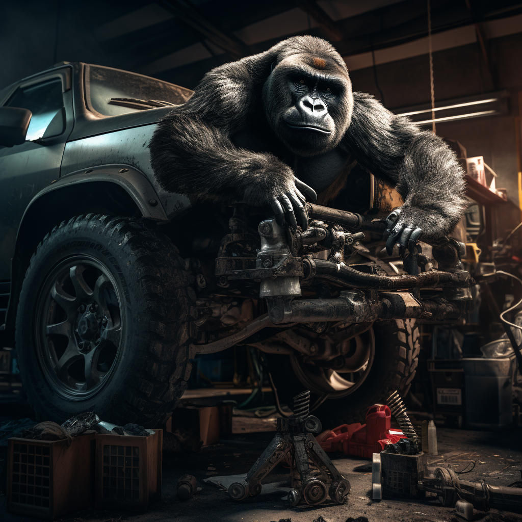 Gorilla lifting car in 4K