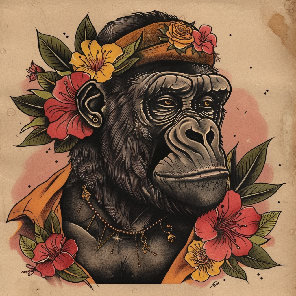 Gorilla with Sailor Jerry Tattoo Style