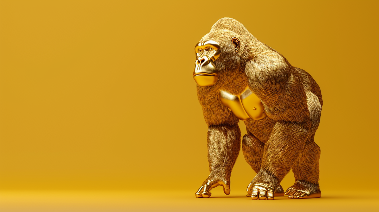 Gold Gorilla Statue on Gradient Background