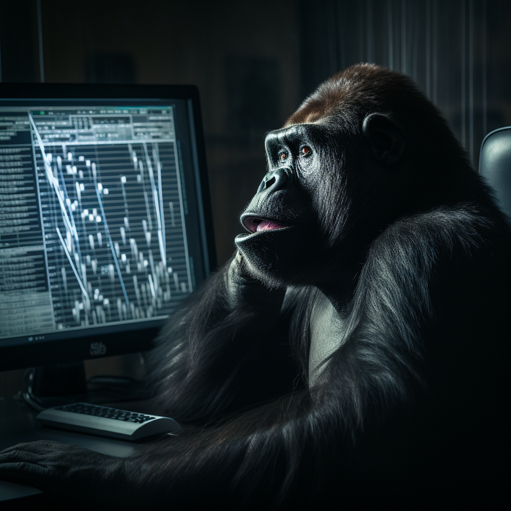 Gorilla Analyzing Stock Market Charts