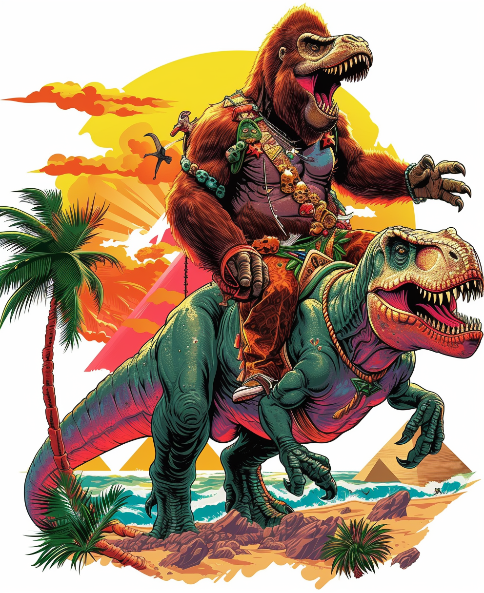 Gorilla Warrior Riding T-Rex Pop Art