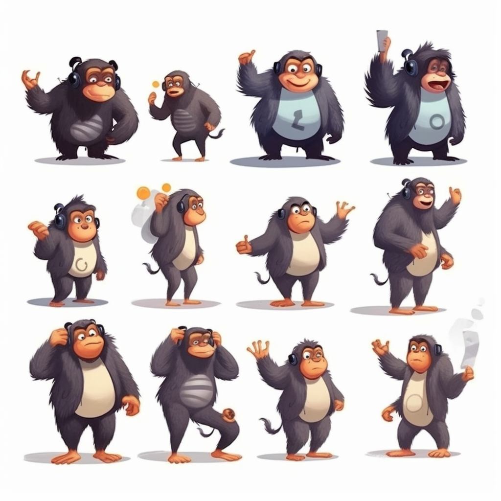 Illustration of Gorilla Female Character Expressions