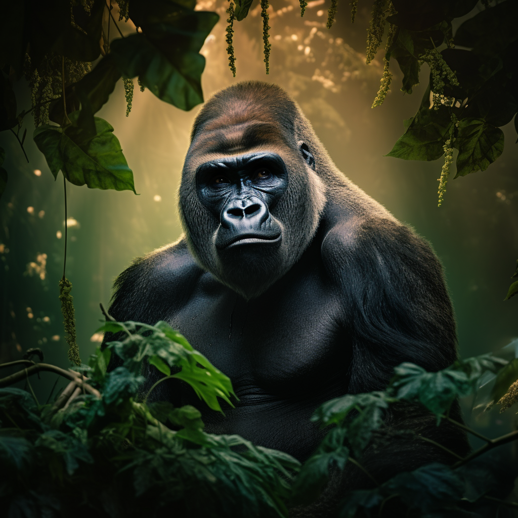 A majestic gorilla in greenery