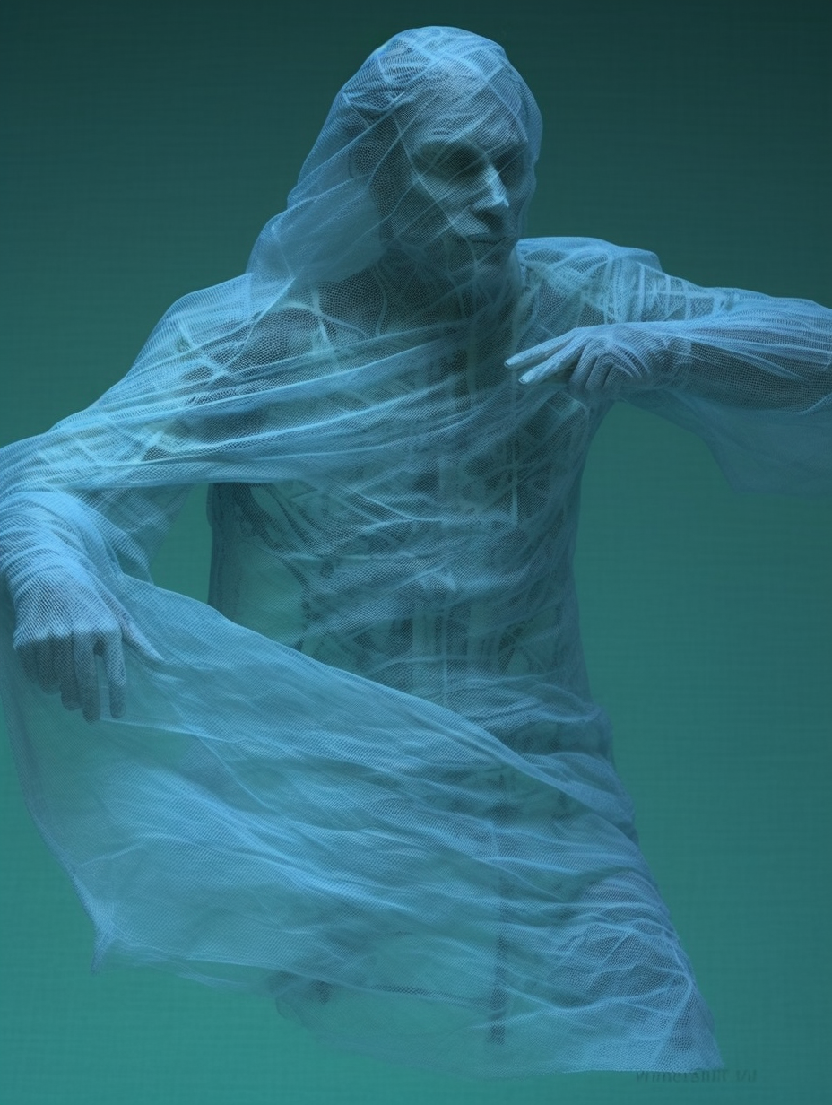 Semi-transparent figure made of gossamer sheets