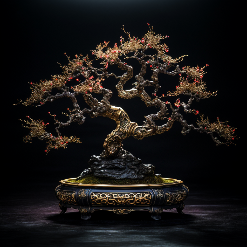 Mysterious goth bonsai tree with cinematic lighting