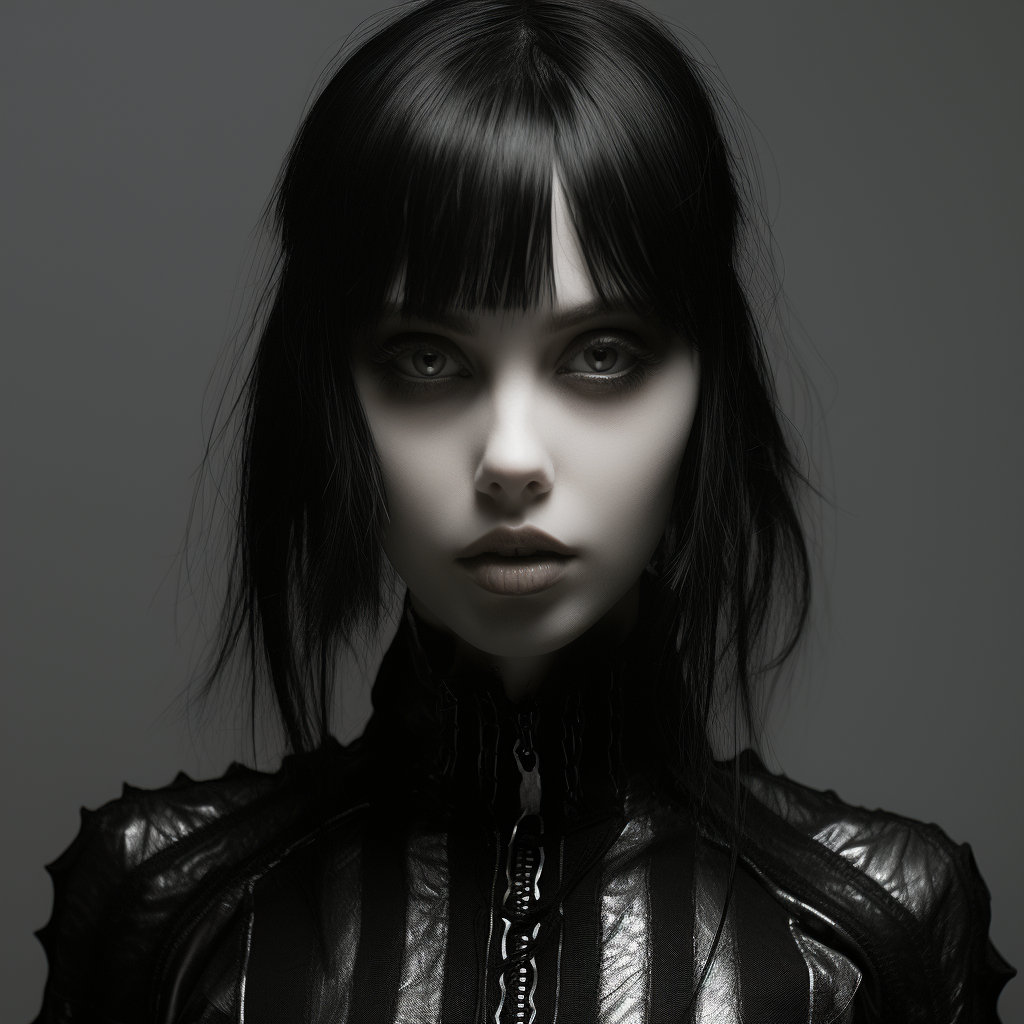 Beautiful goth girl portrait in black and white