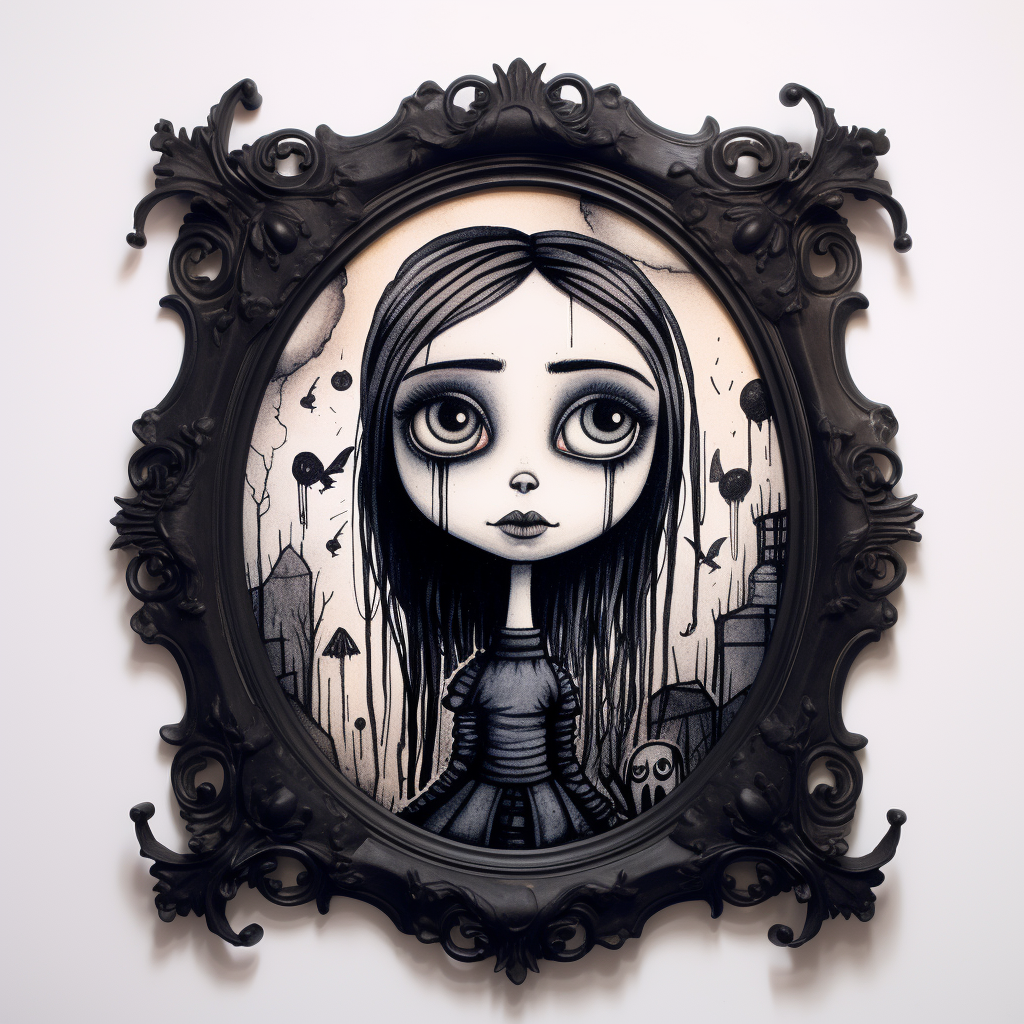 Goth Tim Burton-inspired character frame