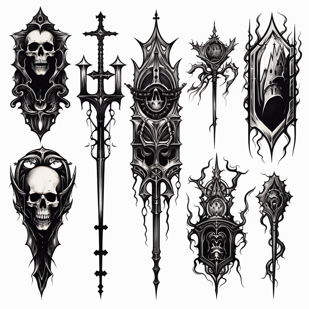 A stunning gothic black metal design tattoo