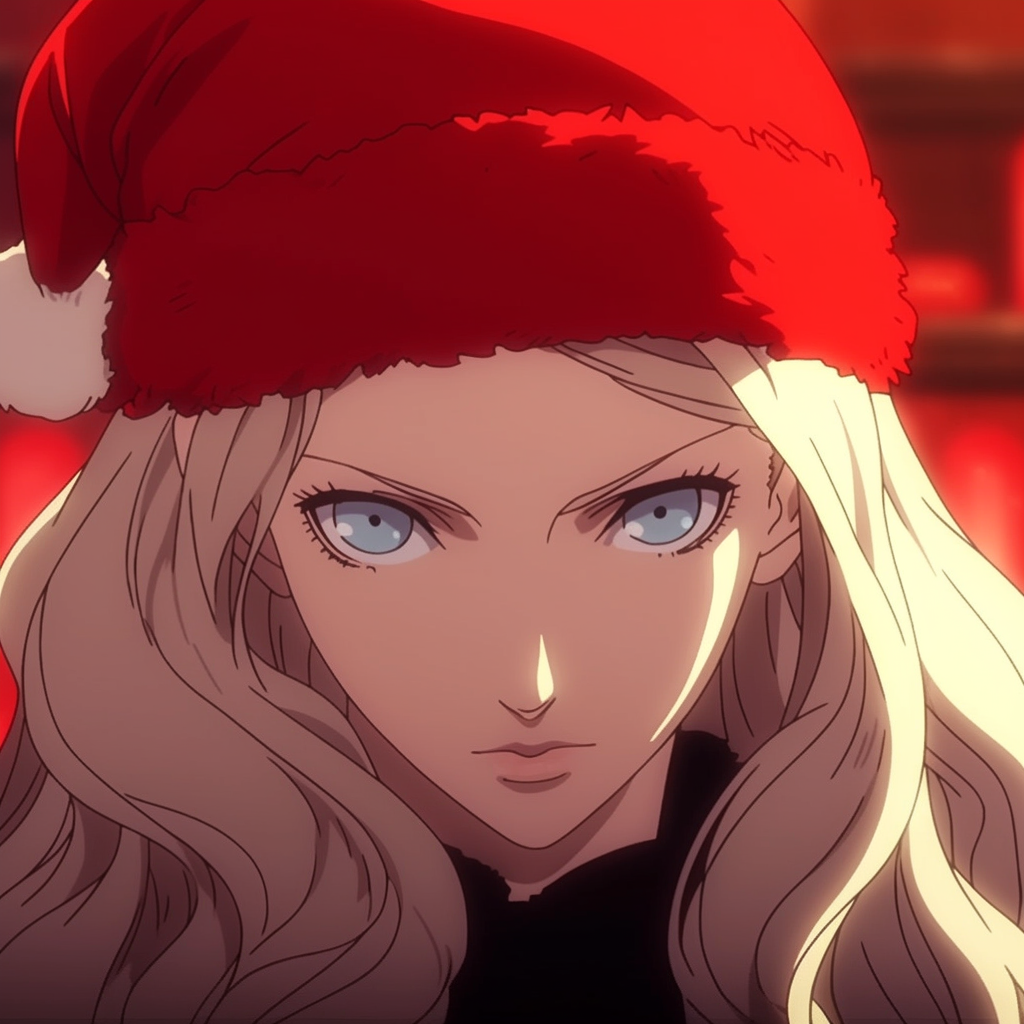 Gothic blonde woman wearing Santa hat