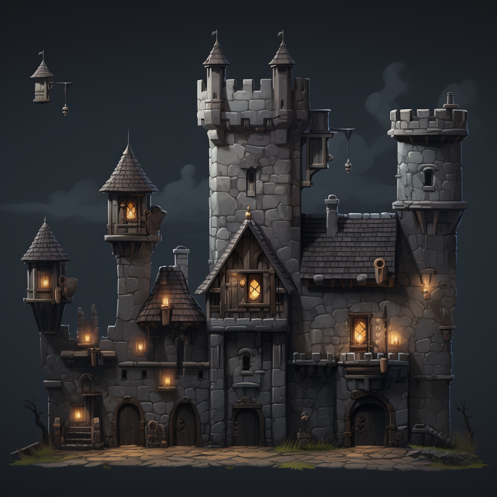 Dark gothic castle in pixel art