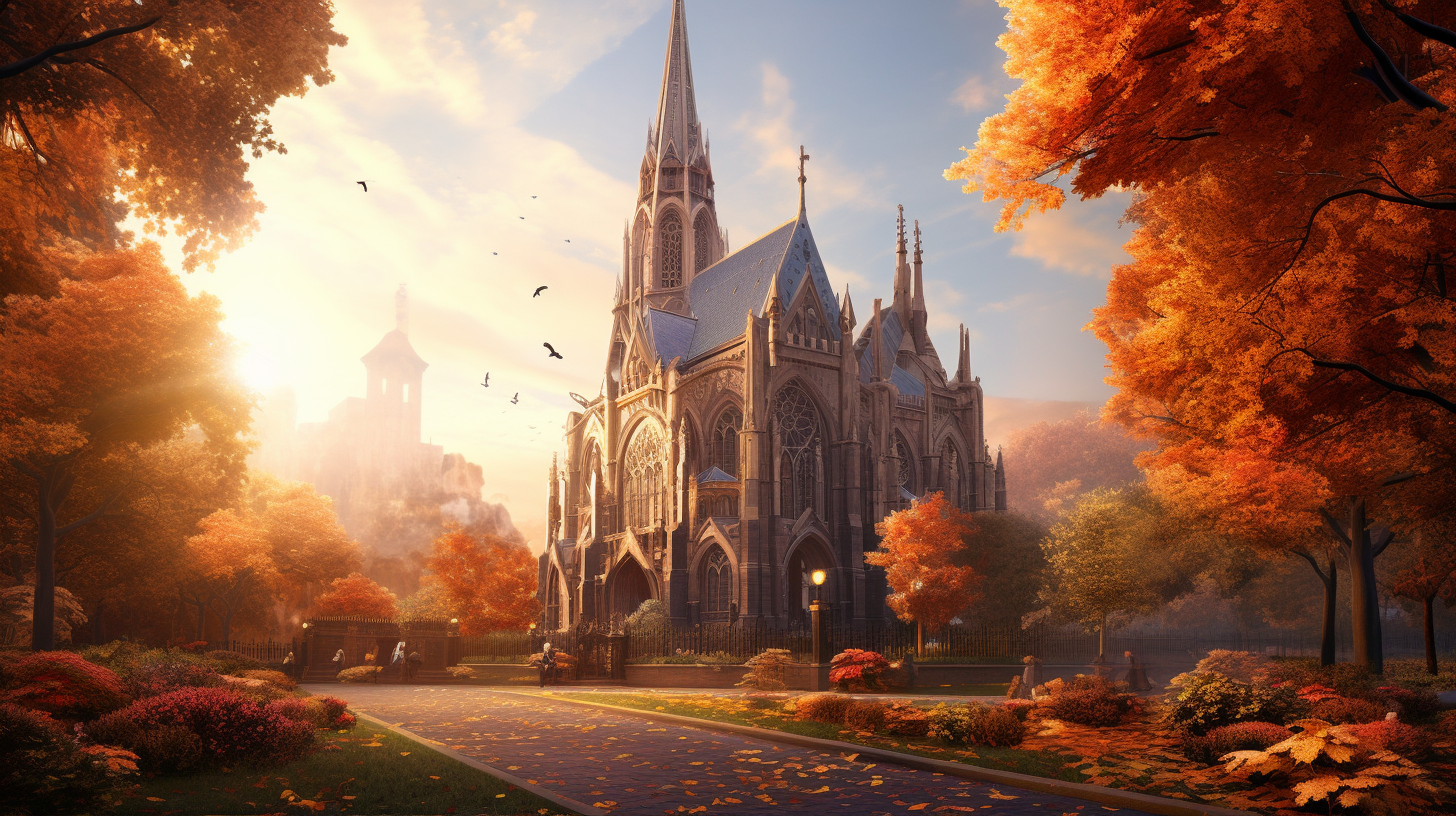 Majestic Gothic Church during Autumn