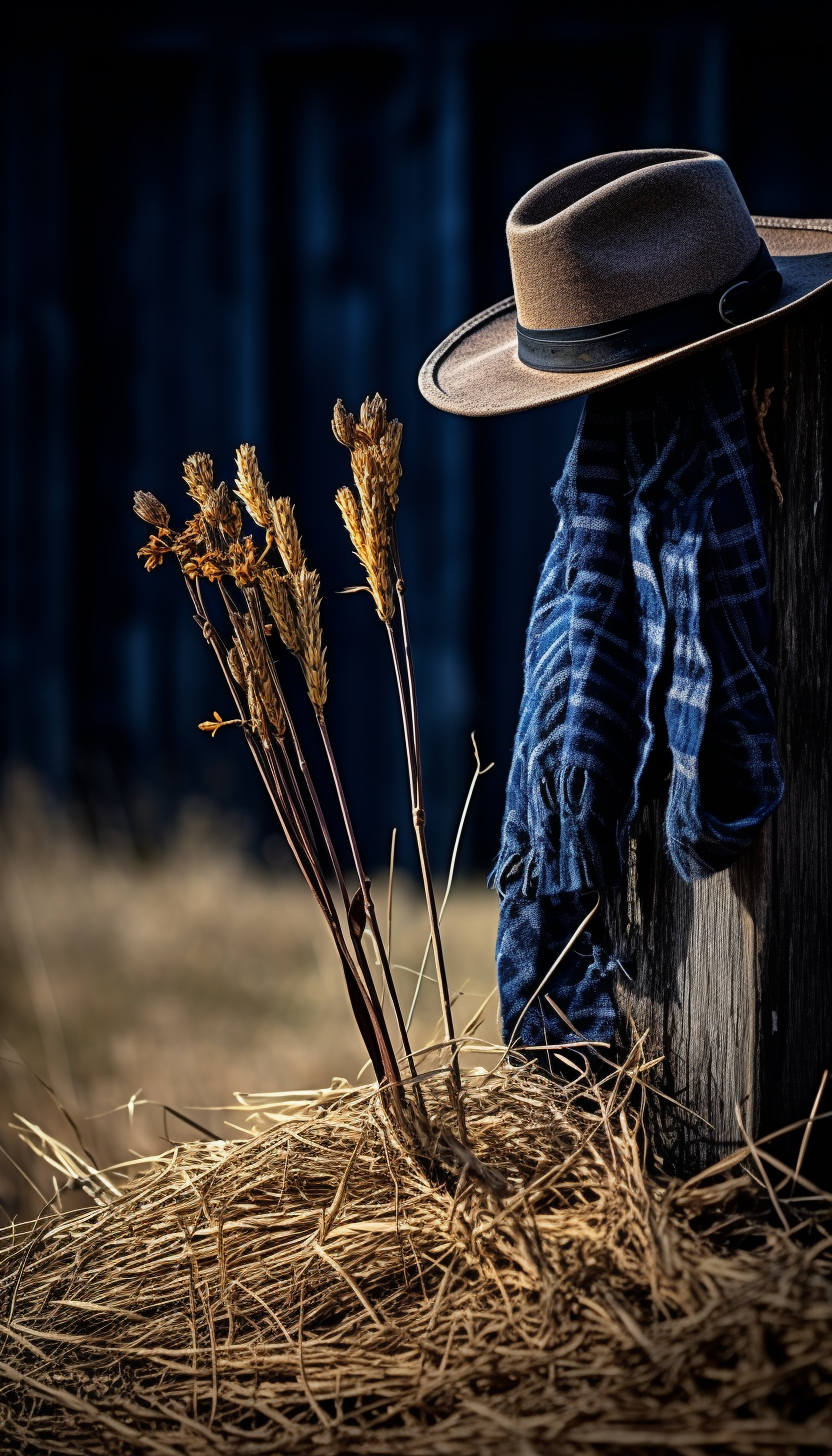 Gothic Cowboy Hat with Rope, Wilted Flowers, and Gun