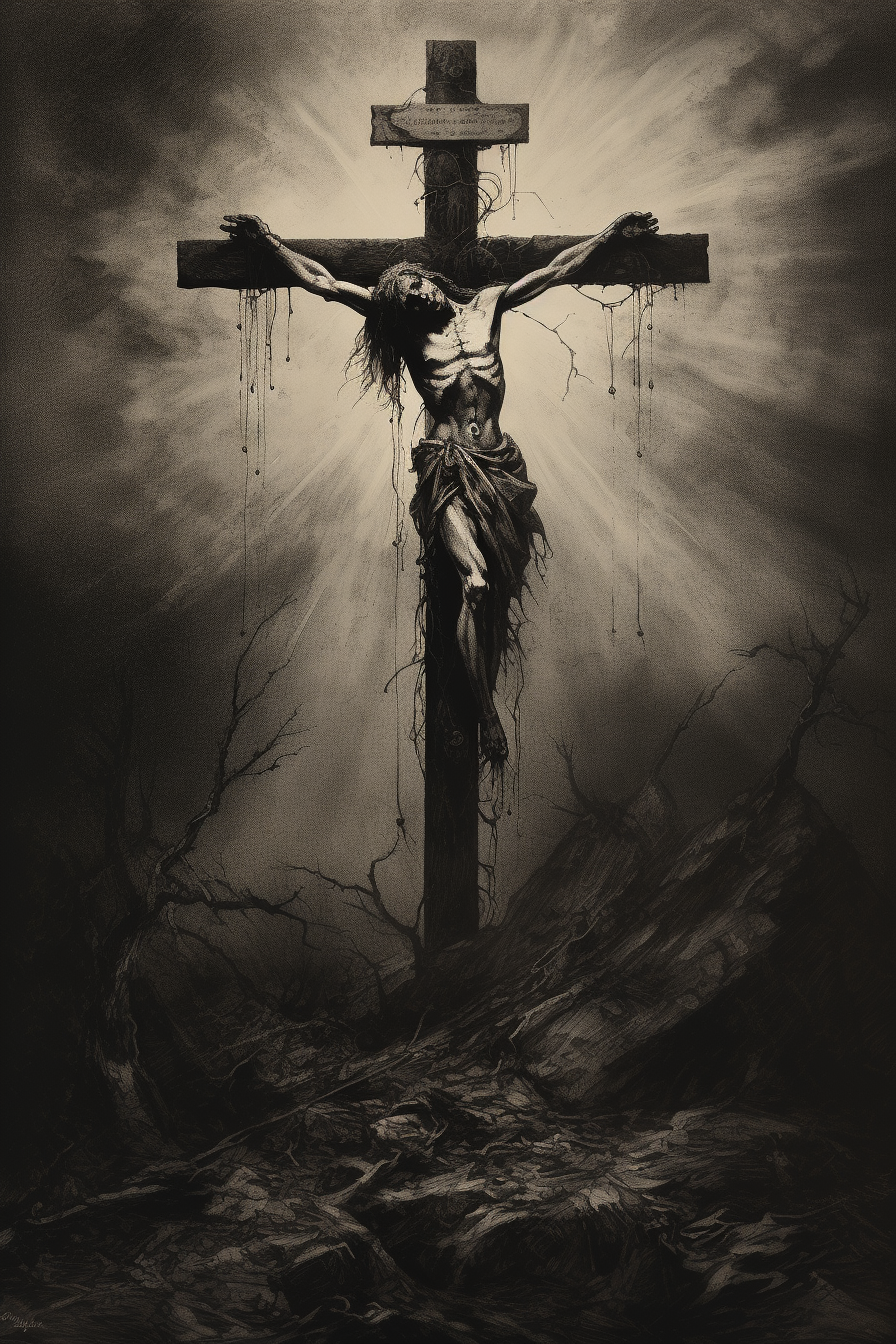 Beautiful gothic crucifix etching