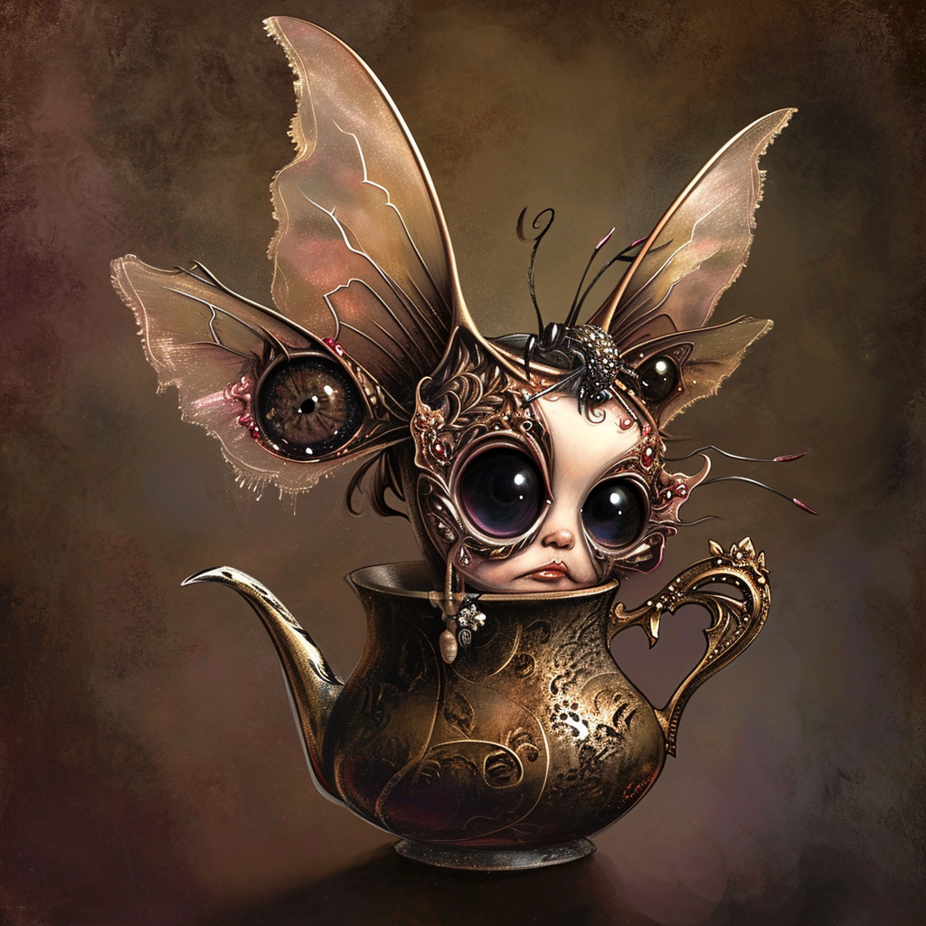 A mesmerizing gothic fairy in a teapot