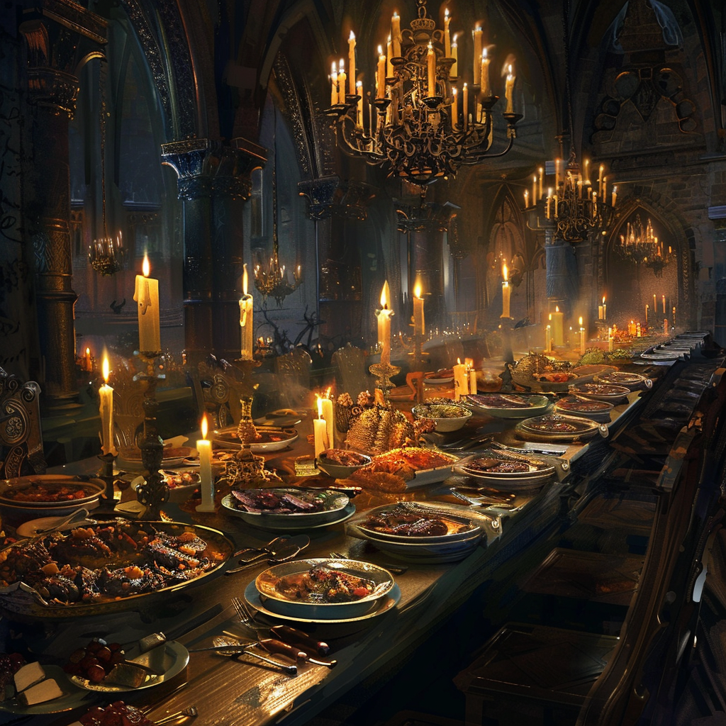 Gothic feast in candle lit setting