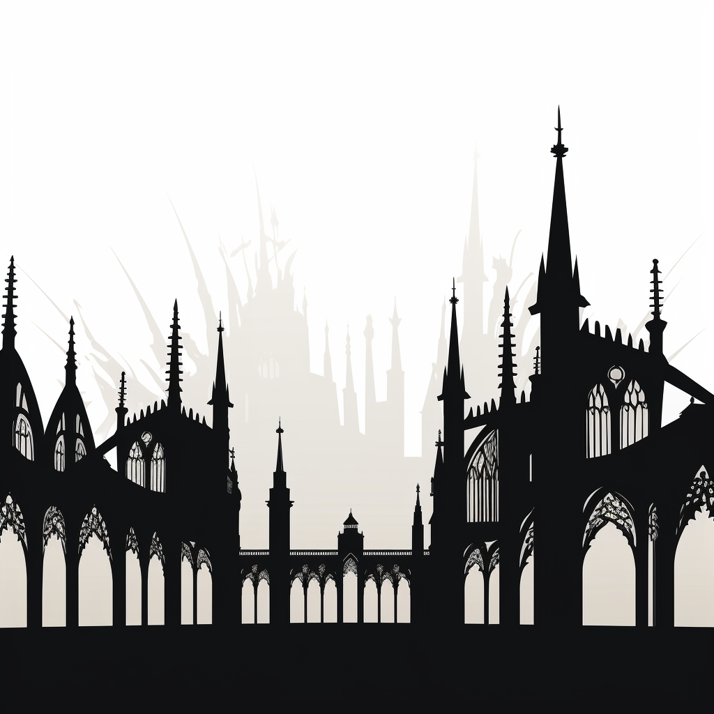 Gothic flying buttresses silhouette on white