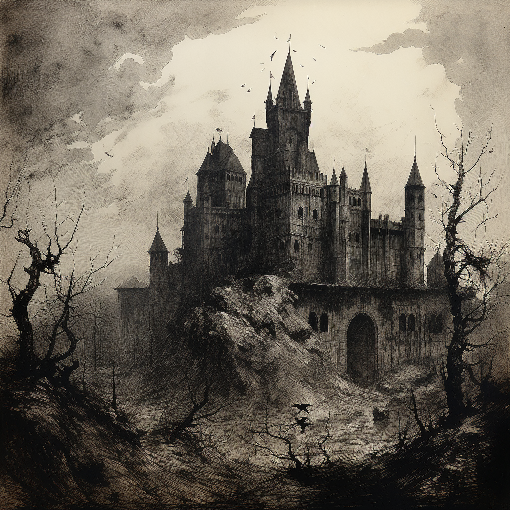 Gothic castle with rearing goat