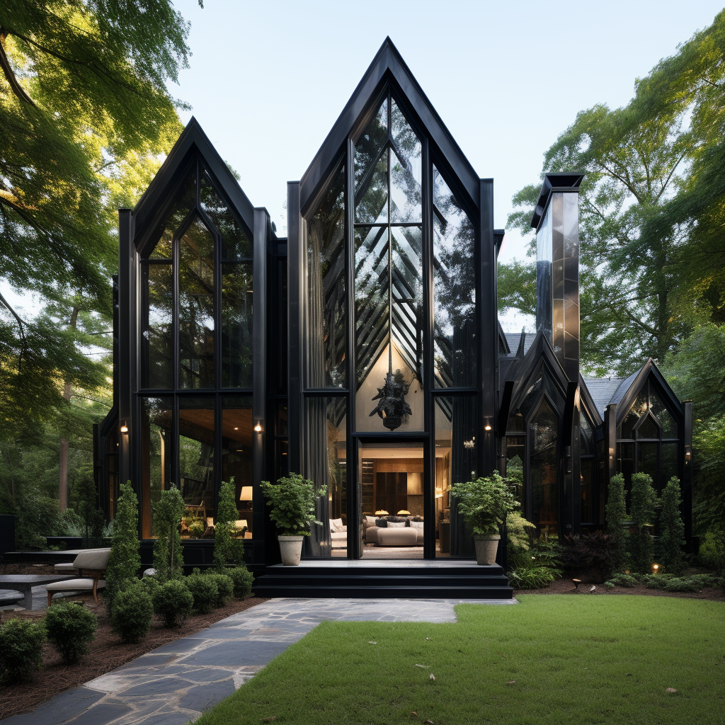 Modern Gothic Plantation Home with Trees and Shade