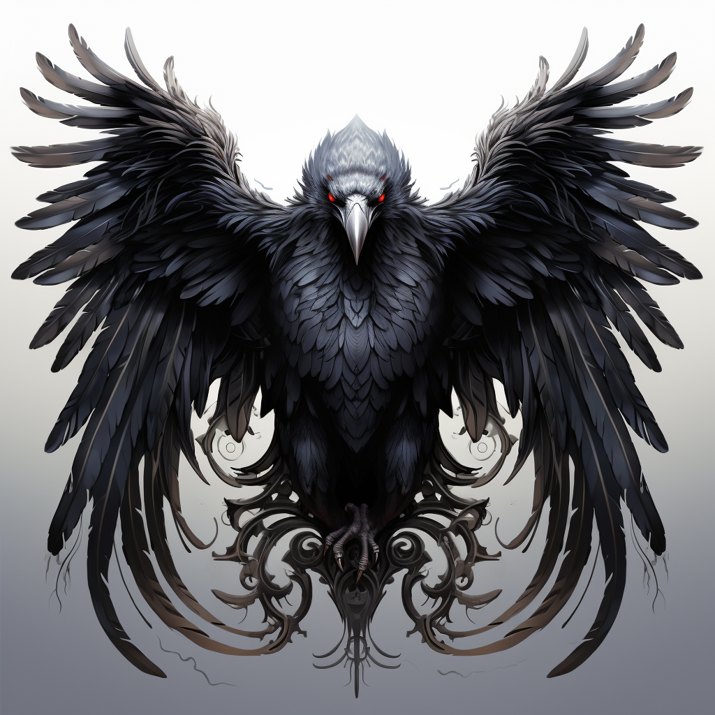 Gothic raven with spread wings in Nordic style