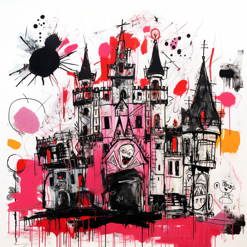 Chaotic gothic castle with red blots