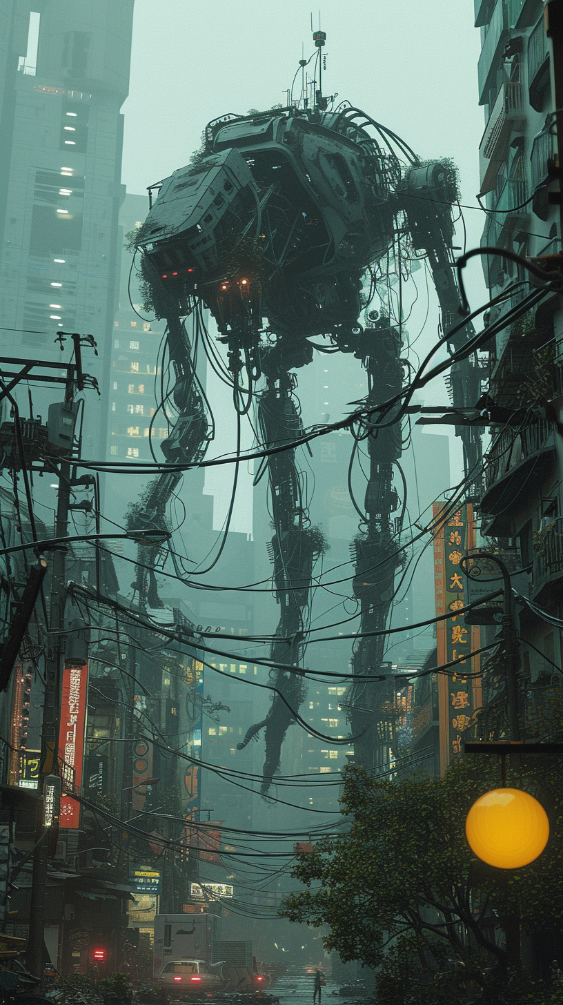 Gothic Robots Walking Tokyo City