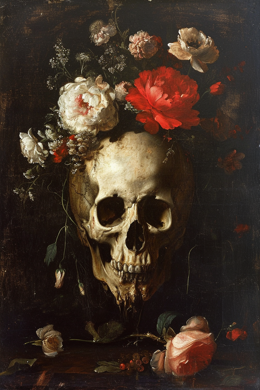 Gothic Skull with Flowers Artwork