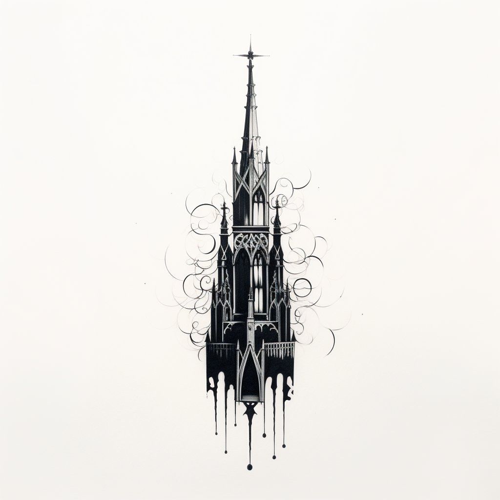 Minimalist gothic tower icon in black and white