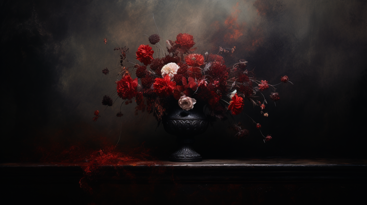 Dark Gothic Vase with Dry Red Flowers