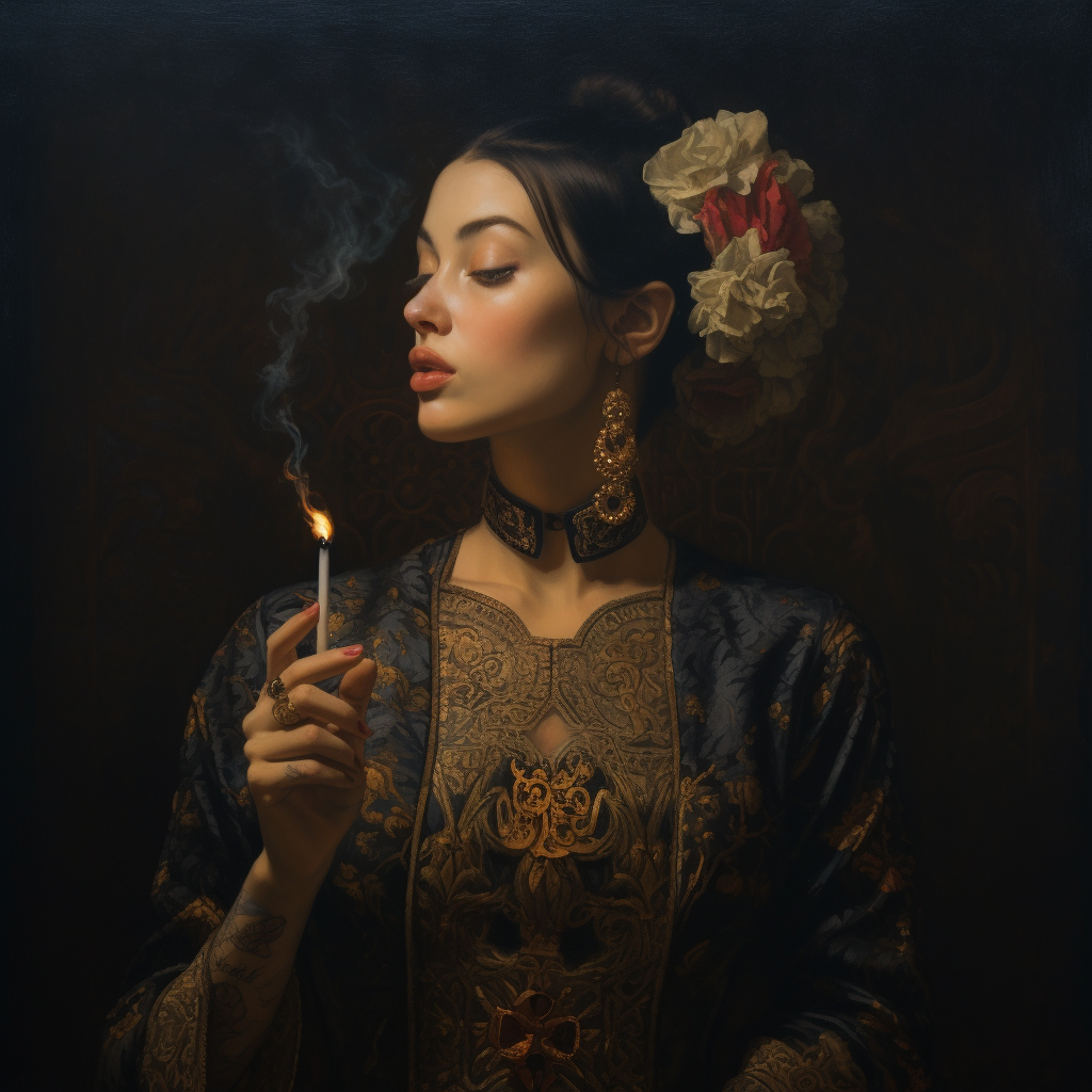 Gothic Victorian woman with lit match