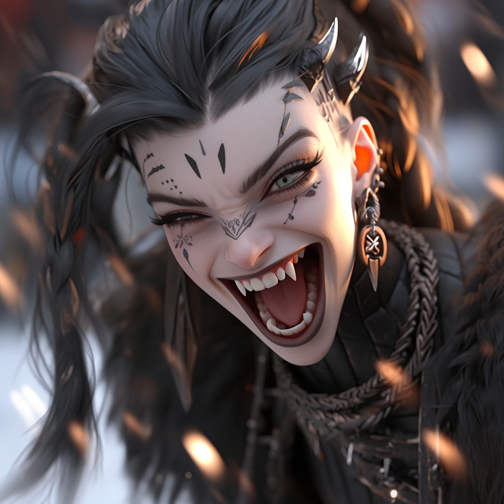 Gothic Viking Woman with Punk Hairs Smiling