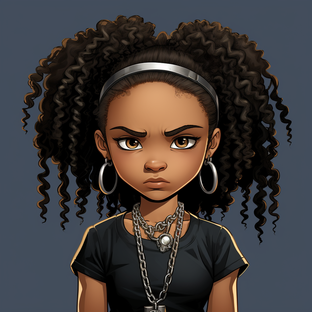 Gothic black girl with frizzy hair and piercing