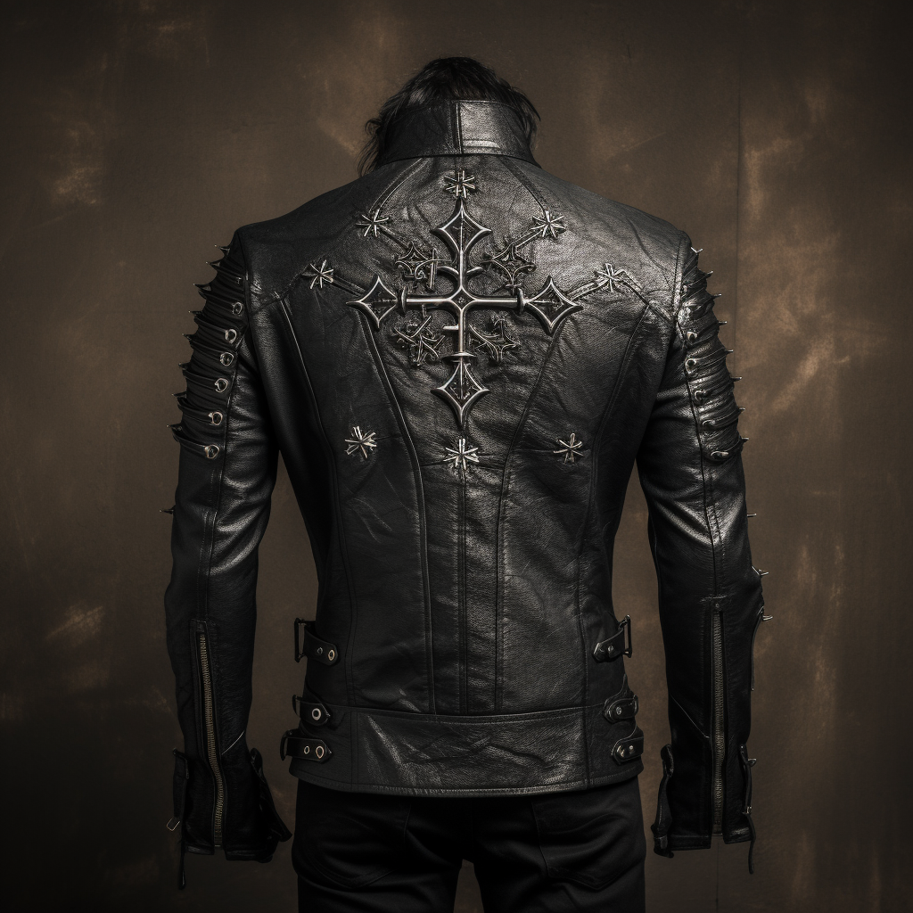 Stylish leather jacket with gothic crosses