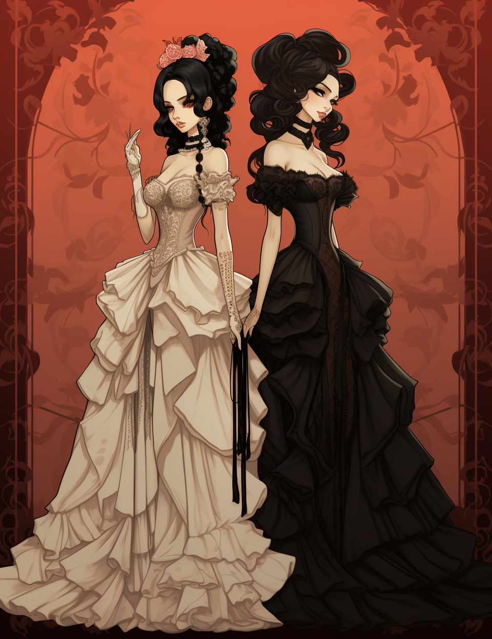 Gothic Halloween beauties in Victorian clothing