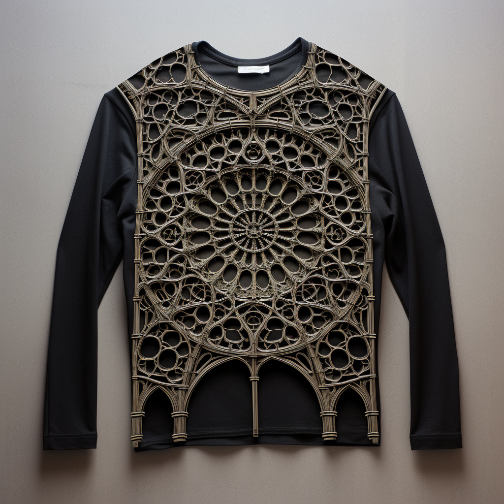 Knitted tshirt with Gothic rose window design