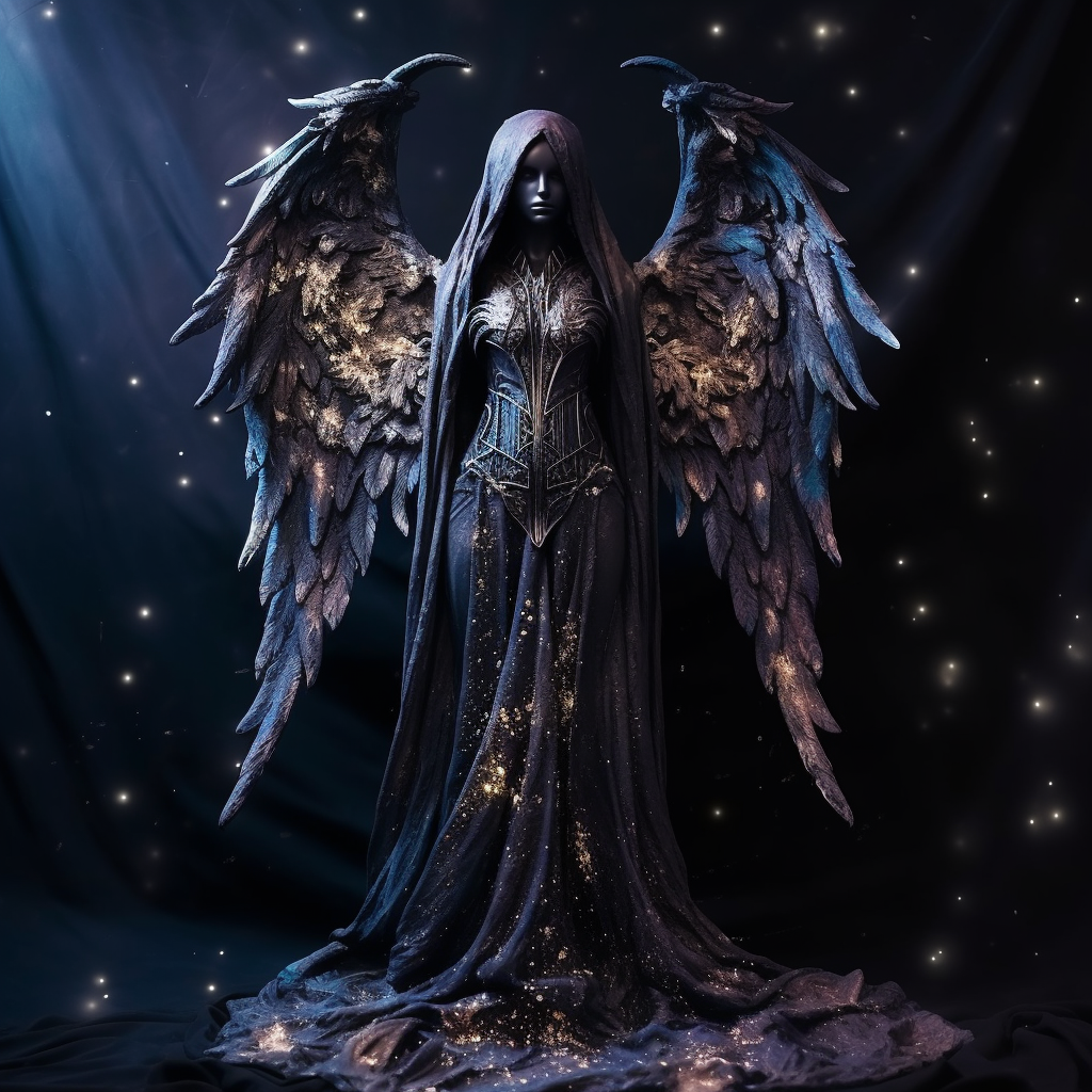 Gothic stone angel statue in deep space