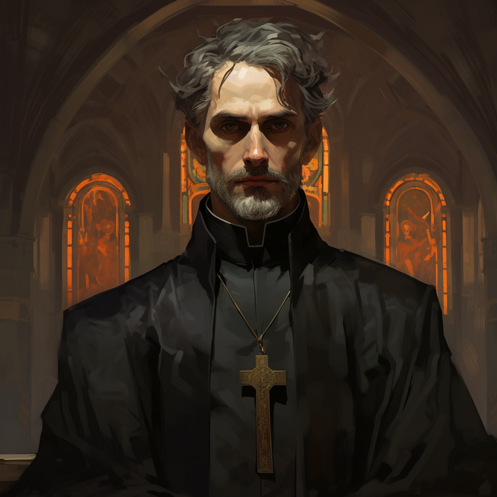 Mysterious gothic Victorian priest in dynamic lighting