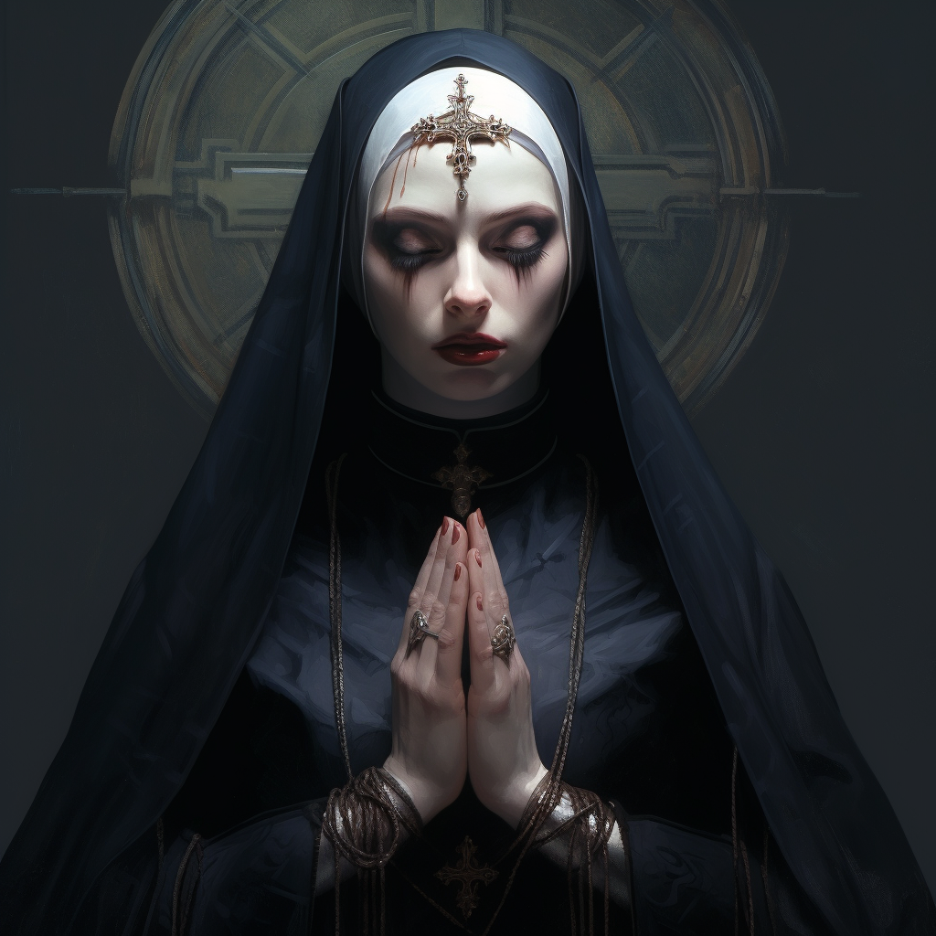 Gothic nun reaching out with faith