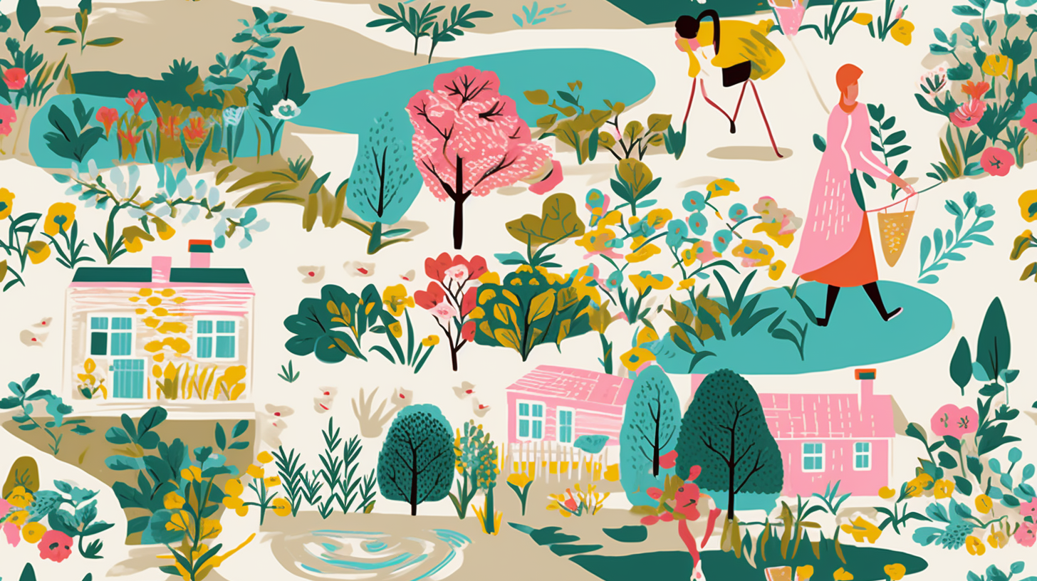 Beautiful Gouache English Garden Illustration