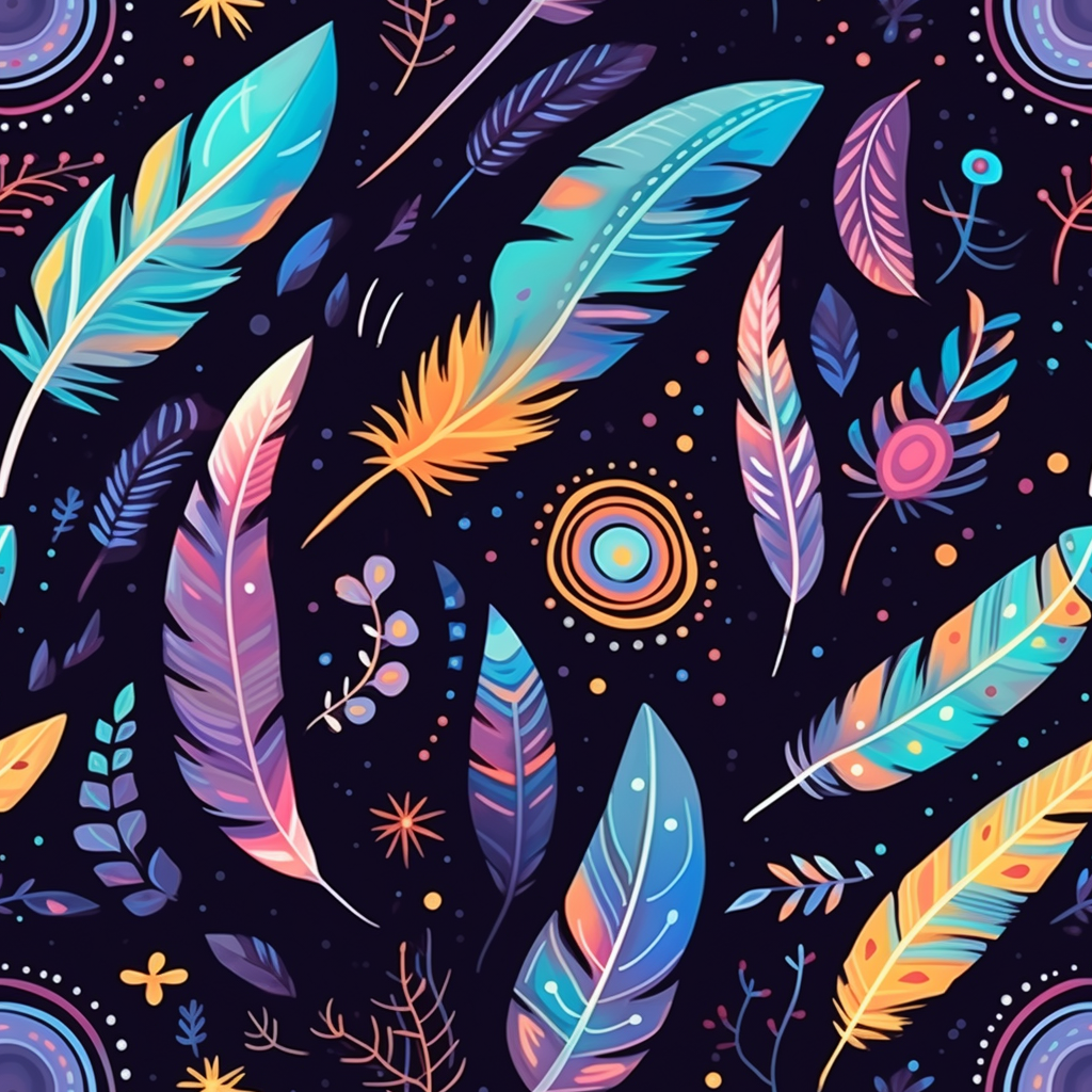 Gouache Magic Pattern with Feathers and Crystals