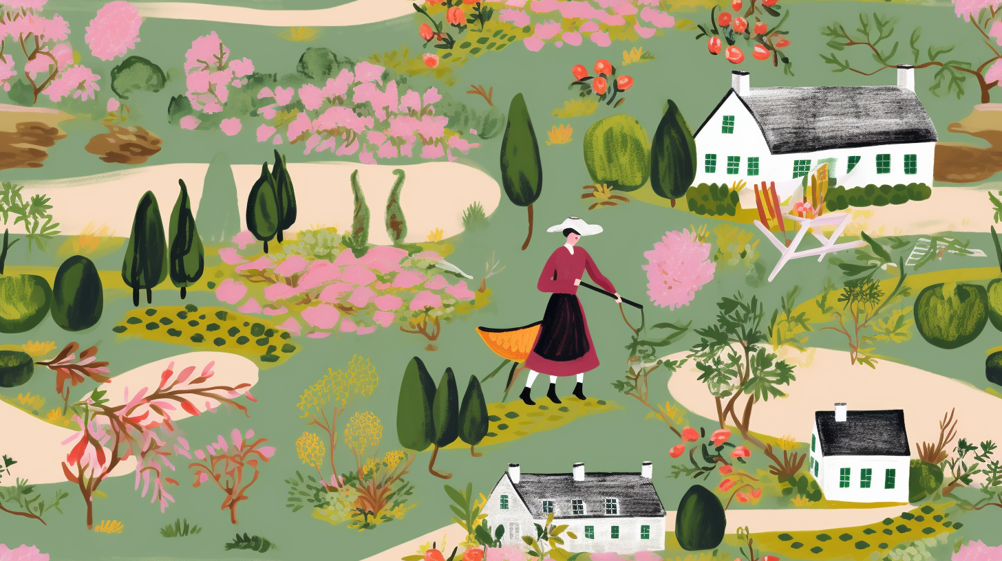 Beautiful gouache English garden illustrations