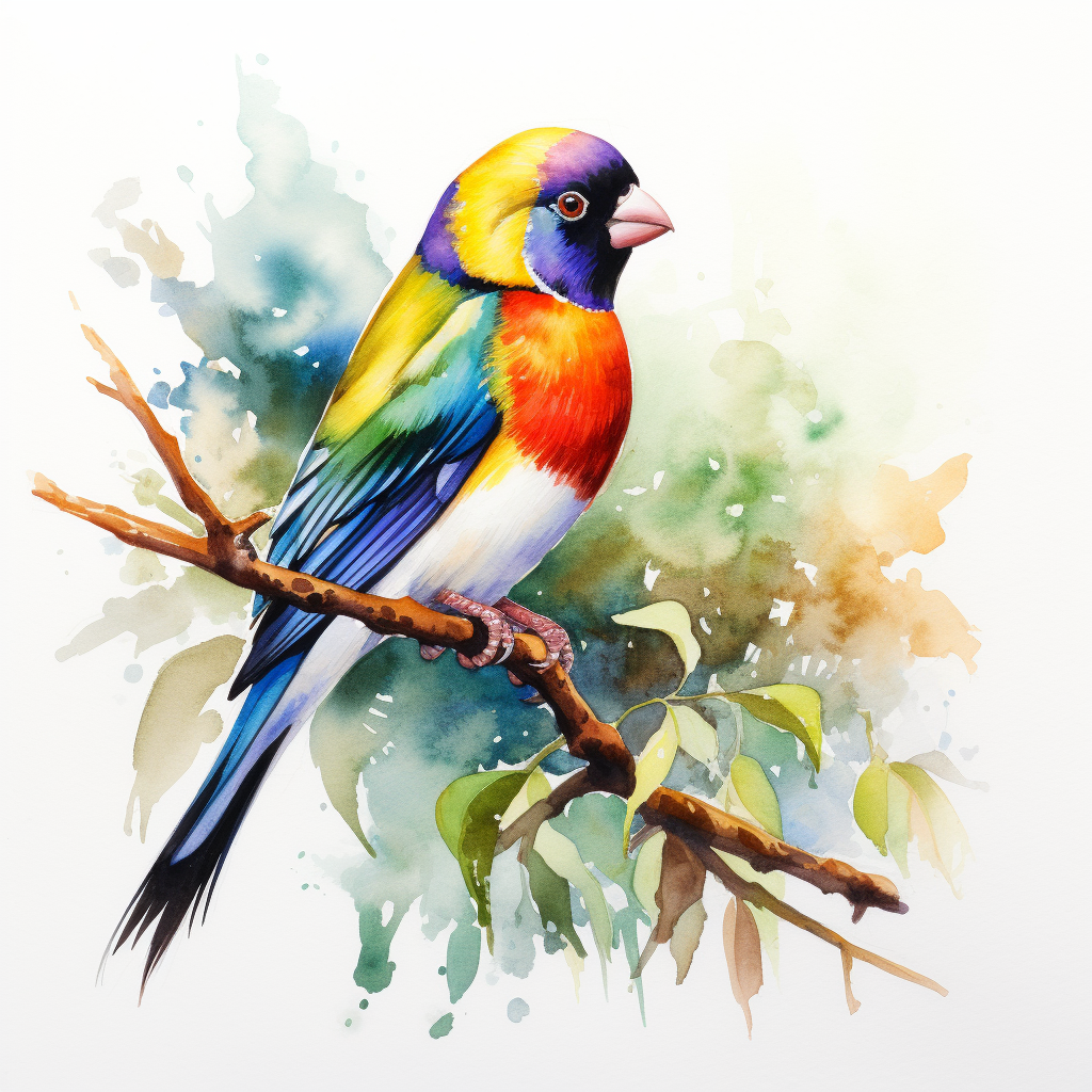 Colorful Gouldian Finch on Branch