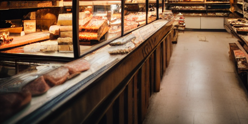 Inside a gourmet cheese and meat store