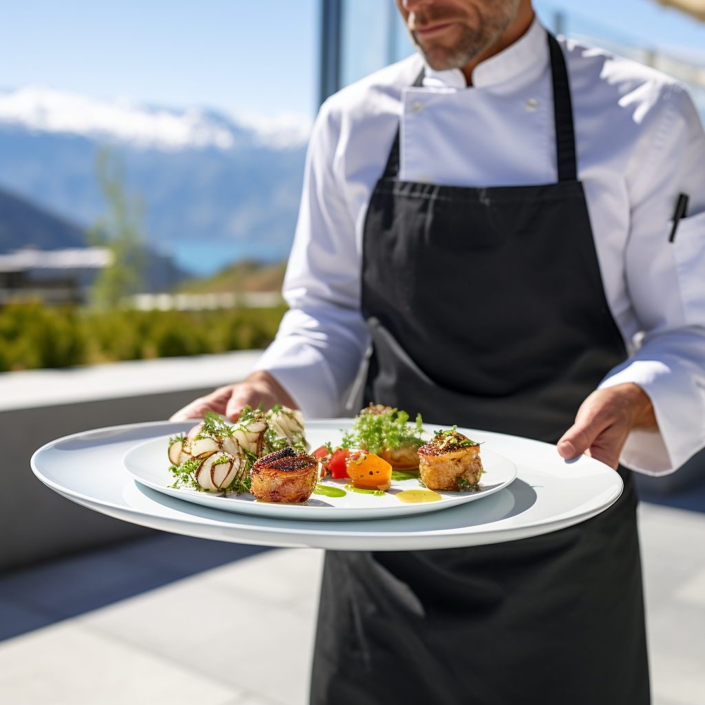 Chef serving gourmet plates with elegance