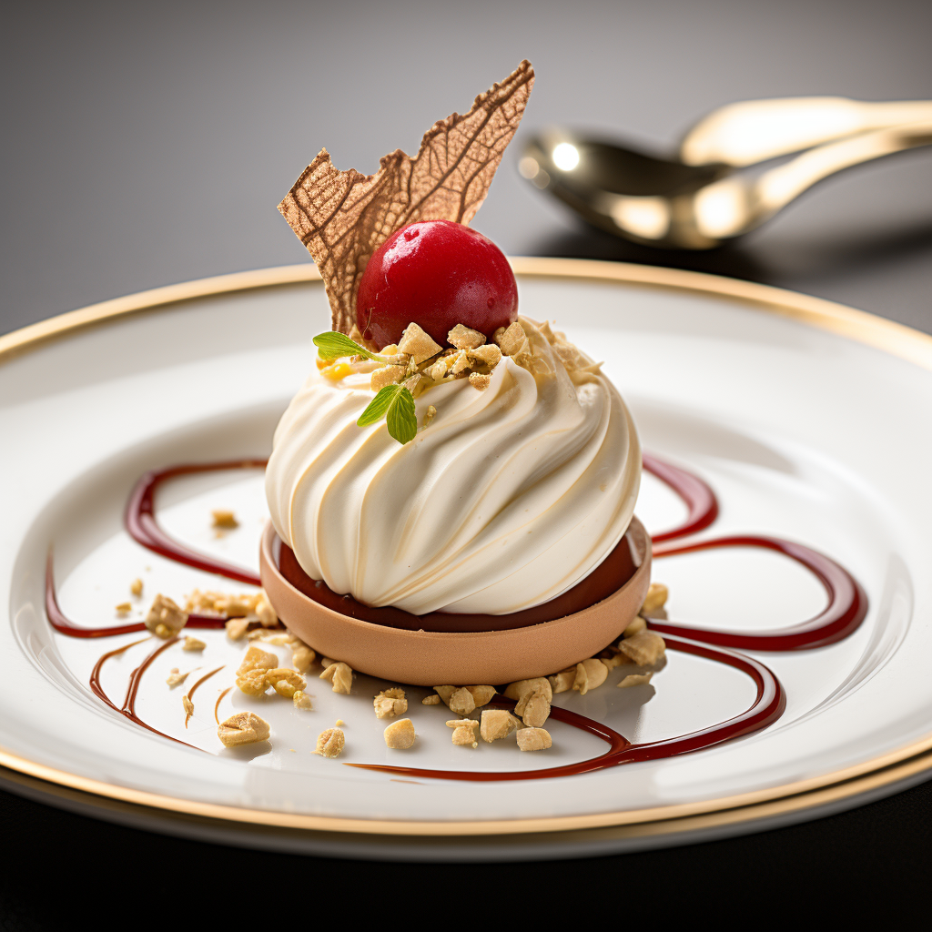 Exquisite gourmet chocolate sphere dessert with gold leaf