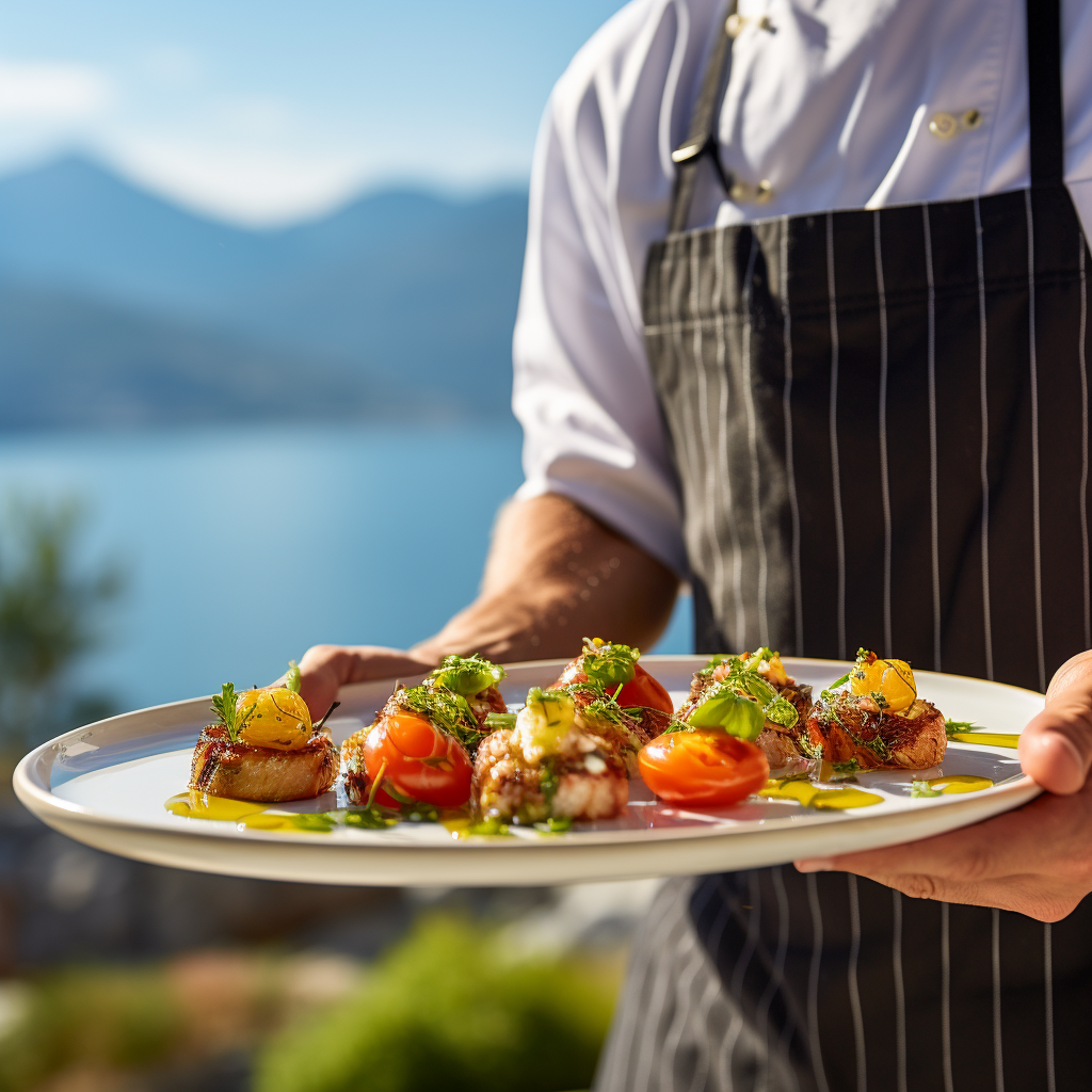 Chef serving gourmet plates with elegance