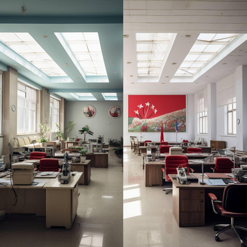 Contrasting socialist and capitalist office environments