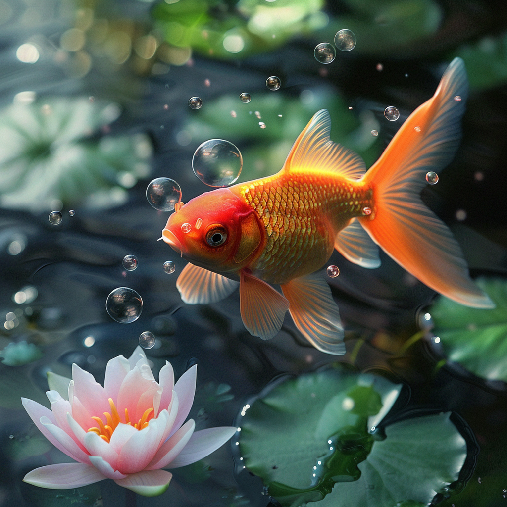 Cute goldfish swimming gracefully