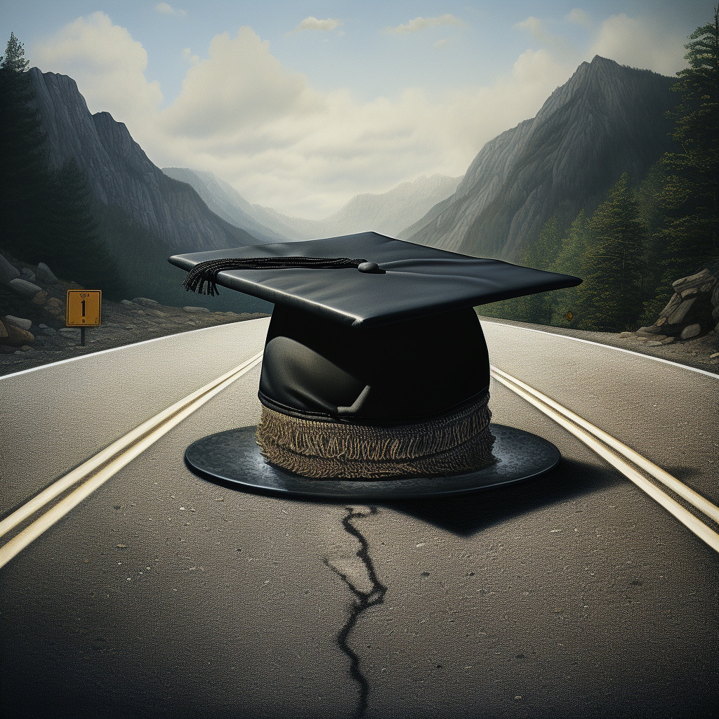 Graduate Hat on Road Surface