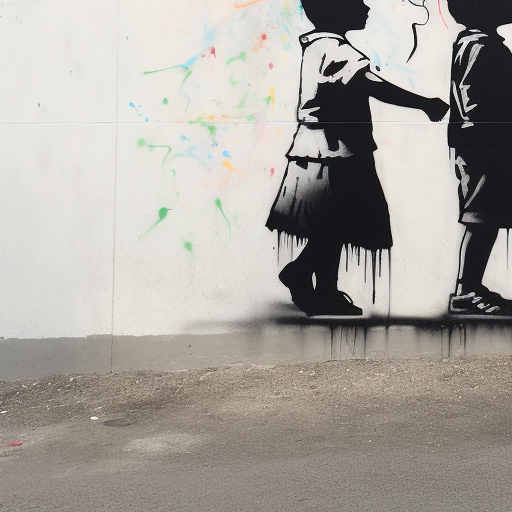 Kids holding hands in front of graffiti