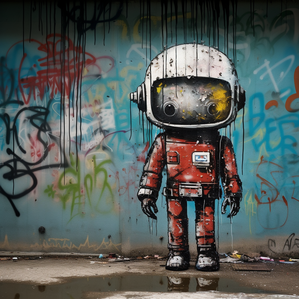 Robot Graffiti in Futuristic World